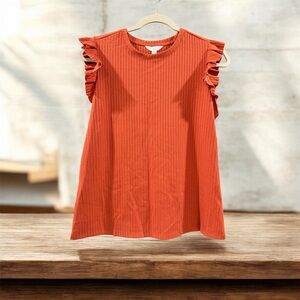 Time and Tru Rust Ruffle Sleeve Blouse